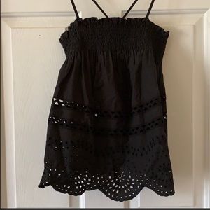 Madewell eyelet smocked black tank cami